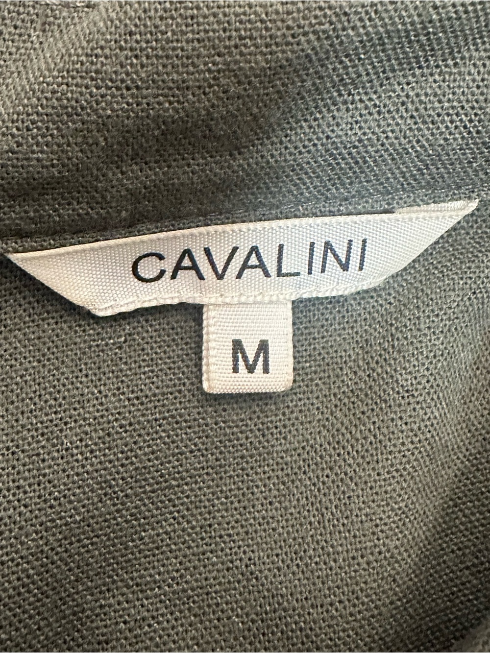 Cavalini Olive Green Button-Front Collared Linen Blend Shirt - Picture 3 of 6
